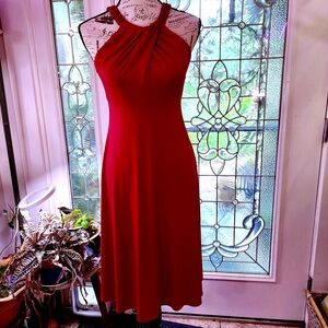 Red-hot Maggie London Fit & Flare Dress with sparkly straps 10